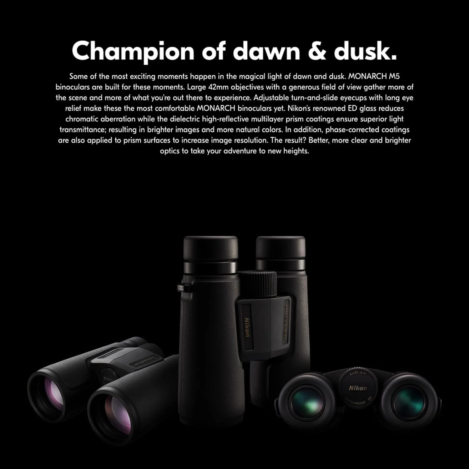 دوربین دوچشمی نیکون Monarch M5 8x42 به همراه کیف رودوشی، قلم تمیز کننده لنز و دستمال تمیز کننده میکروفایبر (4 تکه)