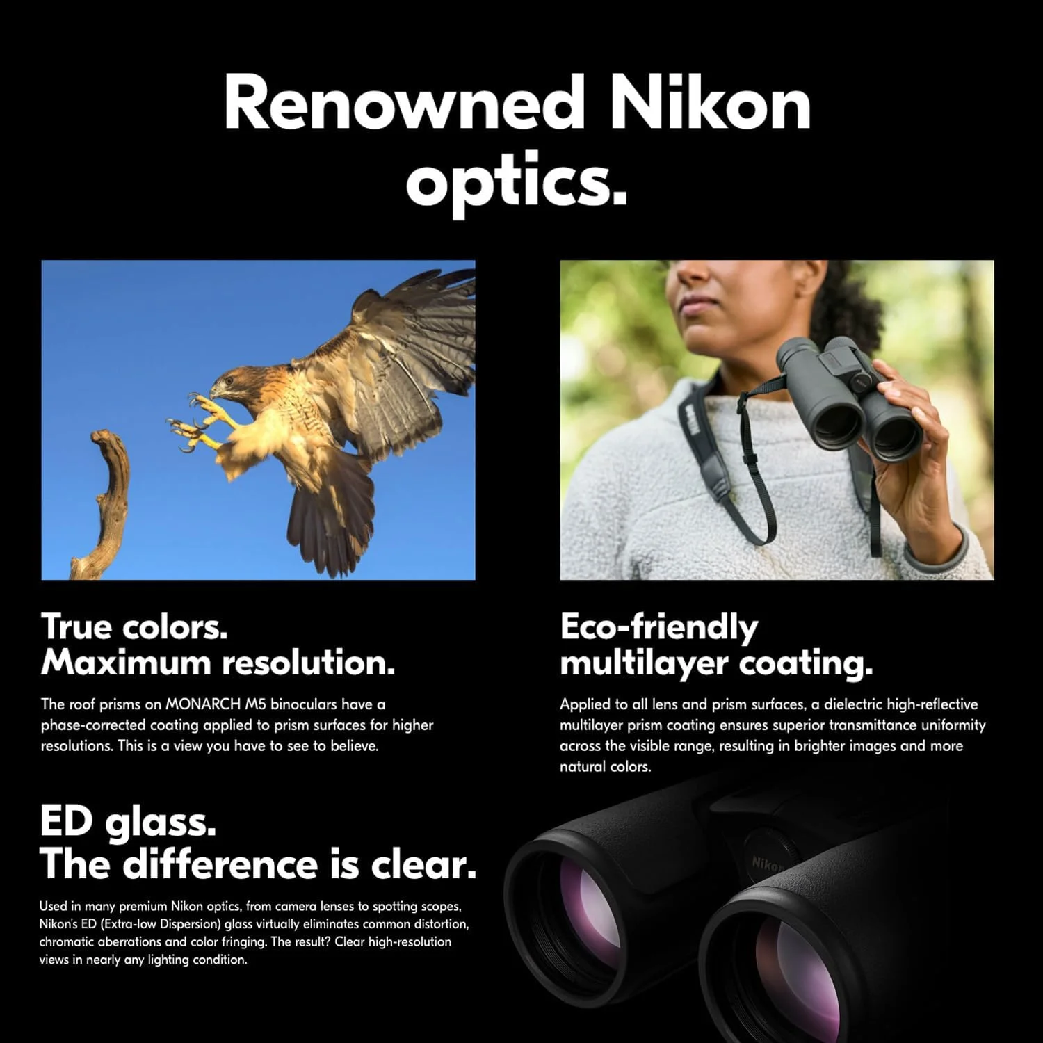 دوربین دوچشمی نیکون Monarch M5 8x42 به همراه کیف رودوشی، قلم تمیز کننده لنز و دستمال تمیز کننده میکروفایبر (4 تکه)