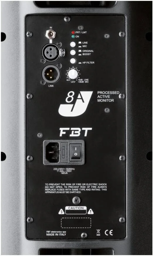 جفت اسپیکر FBT J 8A - مانیتور اکتیو دو طرفه 8 اینچی، 200 وات + 50 وات RMS، 124 دسی بل SPL، هورن 90 در 60 درجه، تنظیمات DSP، ساخت ایتالیا، مشکی | 578949-1