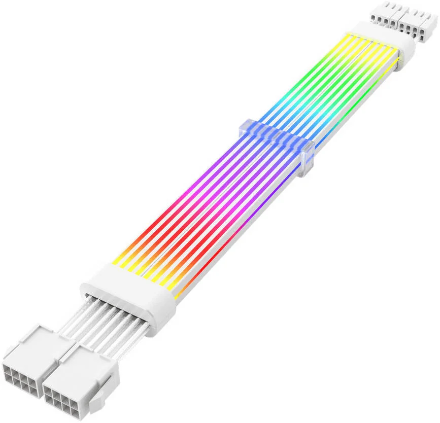 کابل افزایش طول ARGB با دو کانکتور (6+2) پین WJCOOLMAN، همگام سازی ARGB 5 ولت 3 پین، سیلیکونی / TPE (انعطاف پذیر)، مس 18 AWG، سفید | ATX با 6+2 پین