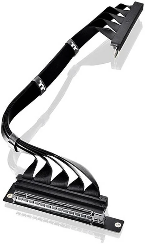 کابل افزایش طول PCI-E 4.0 ترمالتیک با زاویه 90 درجه دوگانه، طول کابل 400 میلی متر، ترموپلاستیک، PCB S1000-2M، پلی اتیلن (PE)، مس قلع اندود، مواد فویل آلومینیومی مایلار، مشکی | AC-077-CO1OTN-C1