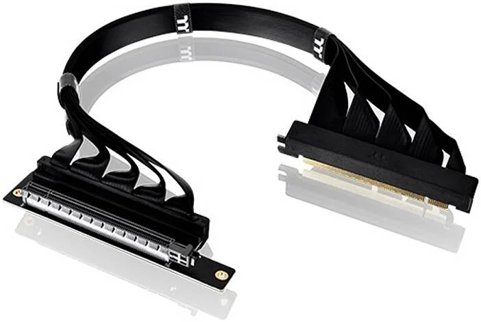 کابل افزایش طول PCI-E 4.0 ترمالتیک با زاویه 90 درجه دوگانه، طول کابل 400 میلی متر، ترموپلاستیک، PCB S1000-2M، پلی اتیلن (PE)، مس قلع اندود، مواد فویل آلومینیومی مایلار، مشکی | AC-077-CO1OTN-C1