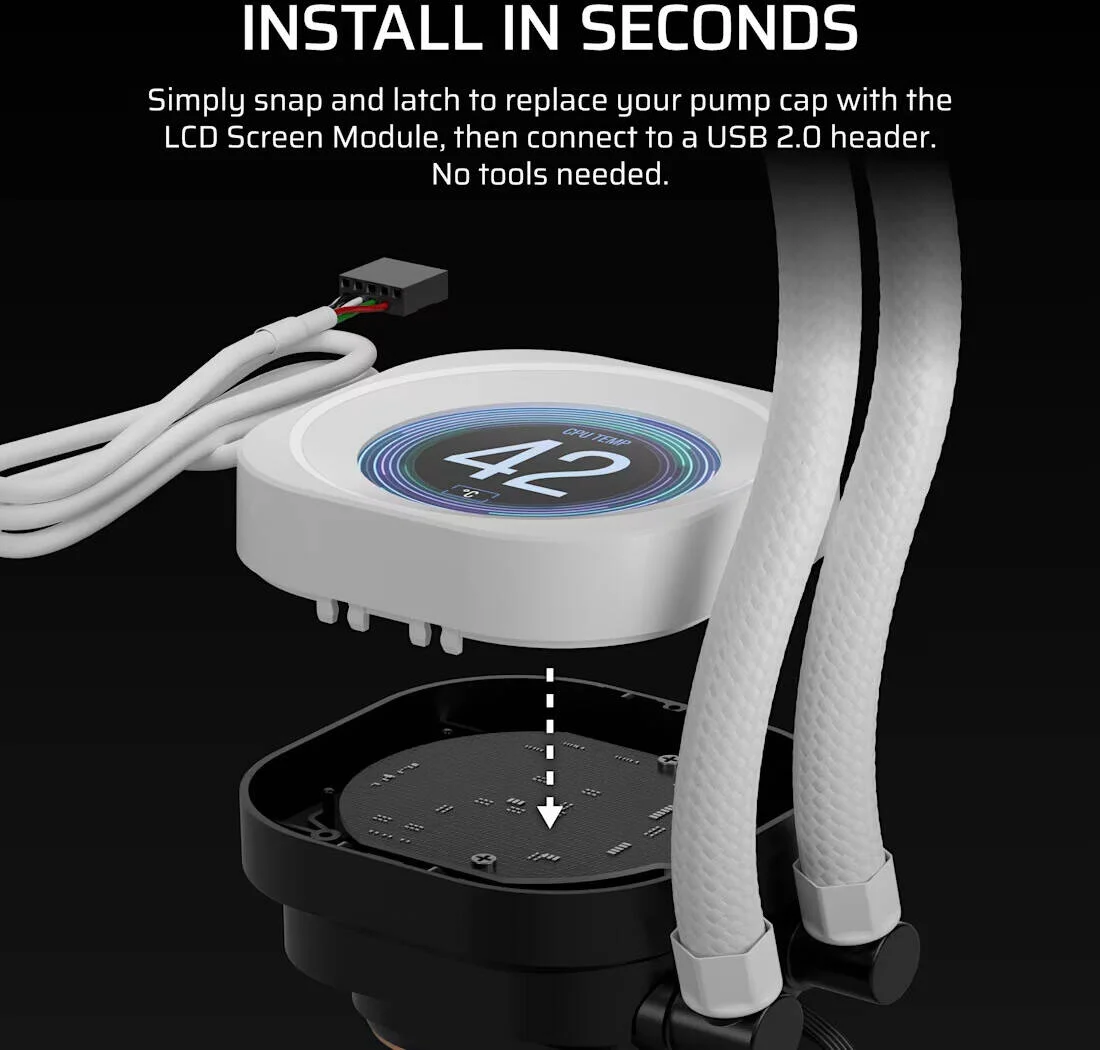 ماژول صفحه نمایش ال سی دی Corsair NAUTILUS RS، صفحه نمایش ال سی دی IPS سفارشی 2.1 اینچی، نصب آسان و بدون نیاز به ابزار، کنترل نرم افزار CORSAIR iCUE، سفید | CW-9061030-WW ماژول صفحه نمایش ال سی دی Corsair NAUTILUS RS، صفحه نمایش ال سی دی IPS سفارشی 2.1 اینچی، نصب آسان و بدون نیاز به ابزار، کنترل نرم افزار CORSAIR iCUE، سفید | CW-9061030-WW