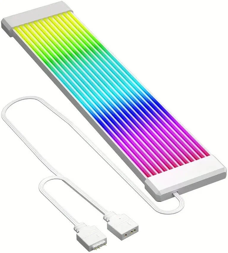 نوار تزئینی نئون خطی نور کامپیوتر، کارت گرافیک مادربرد، نور الهی، سیم برق همگام، نئون رنگین کمانی ARGB، برای 24 پین یا 3X8 پین، سفید