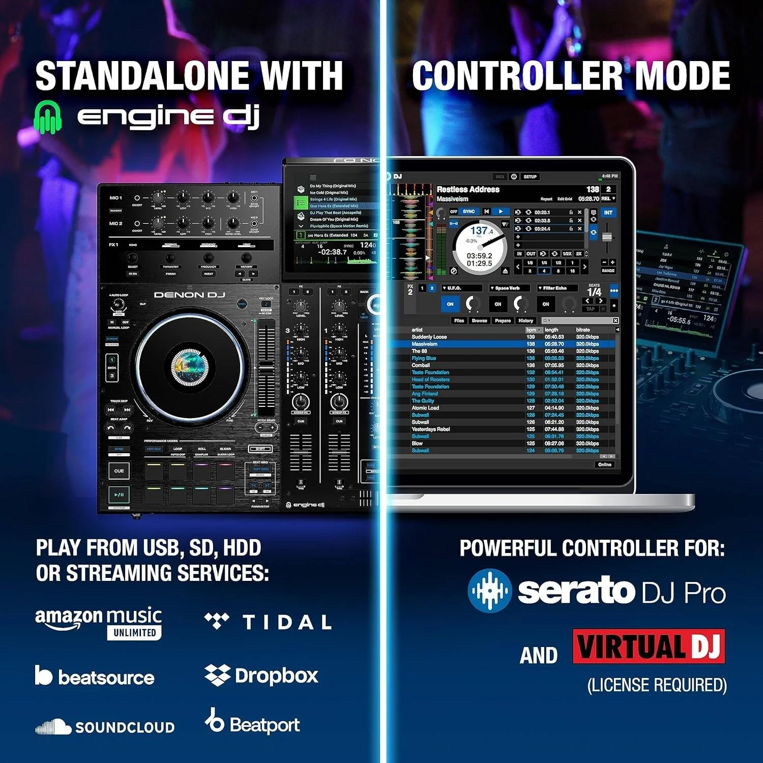 کنترلر دی‌جی مستقل Denon DJ Prime 4+، ۴-دک، نمایشگر لمسی چندگانه ۱۰.۱ اینچی HD، ۱ عدد جاگ ویل ۶ اینچی، ۱۶ عدد پد، ۲۶ افکت اصلی، ۱ عدد کمبو XLR-1/4 اینچی، وای‌فای داخلی، مشکی | Prime-4+