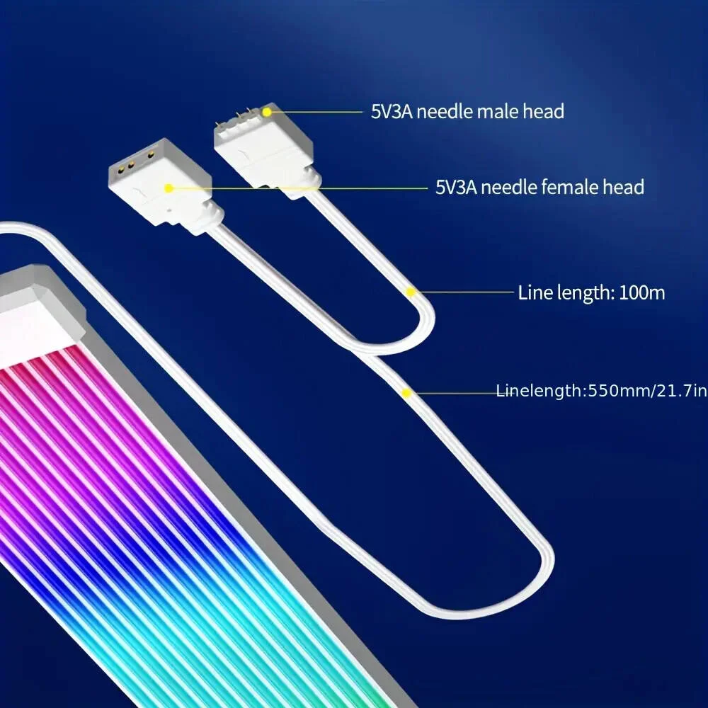 نوار تزئینی نئون خطی نور کامپیوتر، کارت گرافیک مادربرد، نور الهی، سیم برق همگام، نئون رنگین کمانی ARGB، برای 24 پین یا 3X8 پین، سفید