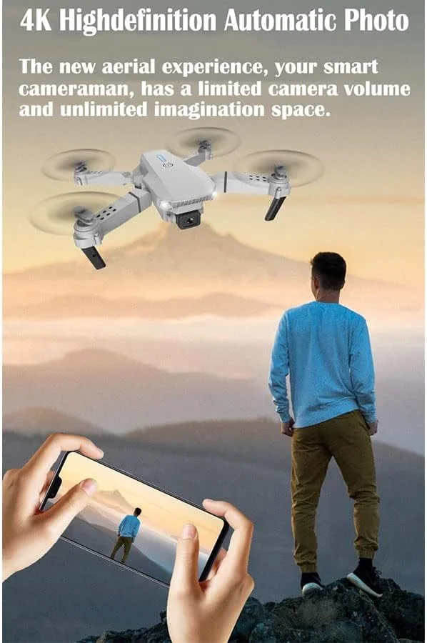 مینی پهپاد ZCM HAPPY E88E525 با دوربین دوگانه 4K HD، وای فای FPV، کوادکوپتر کنترل از راه دور تاشو، مشکی