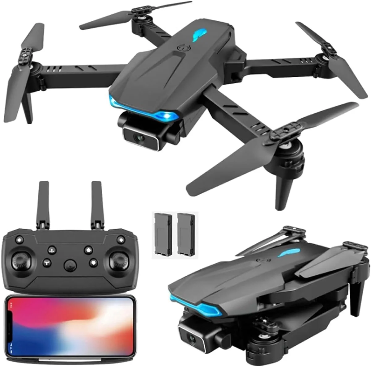 پهپاد S89، دوربین دوگانه 4K HD، کوادکوپتر RC با WiFi FPV، شناور هوشمند، حسگر جاذبه، حالت بدون سر، 2 باتری، طراحی تاشو حرفه ای، چراغ شب، چرخش 360 درجه، پرواز با مسیر، تولید MV