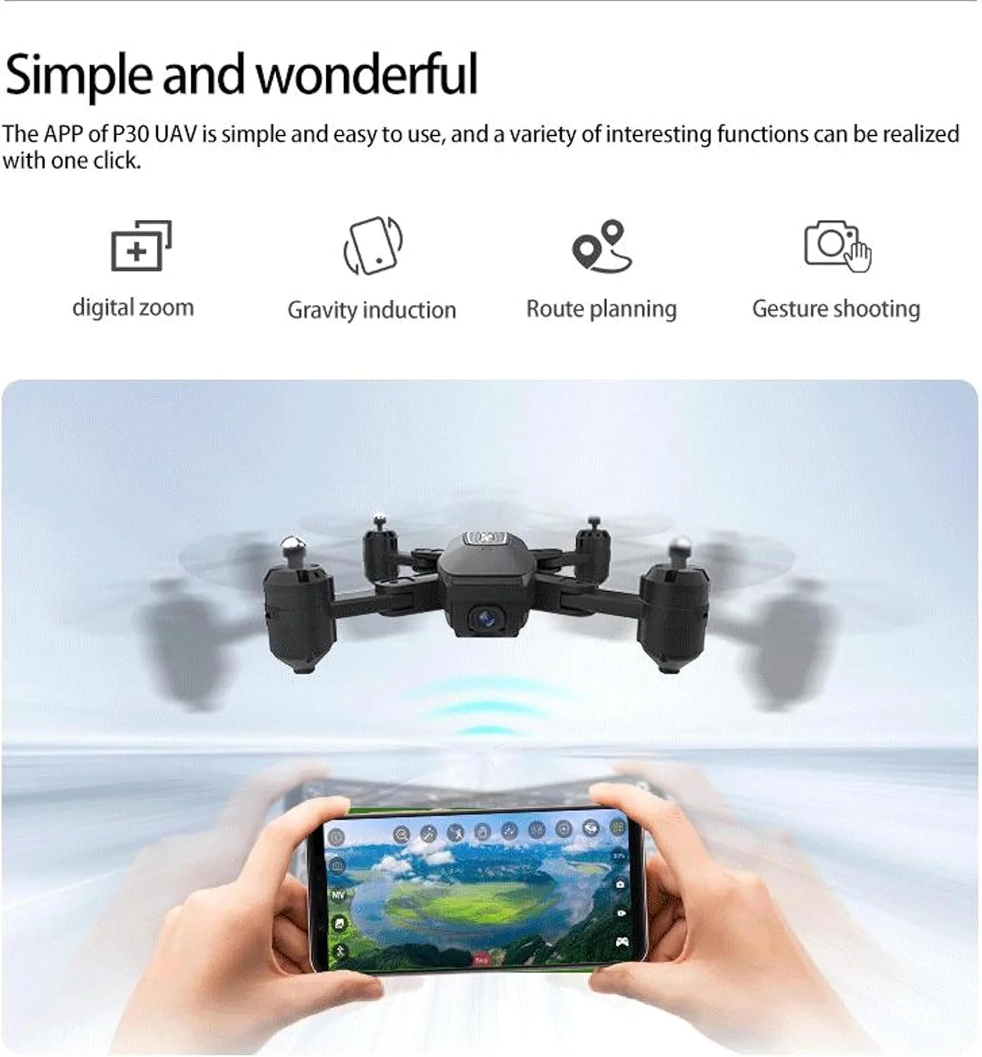 پهپاد WOLF pihot® P30 plus با دوربین دوگانه 4K و کنترلر، سازگار با تلفن هوشمند با GPS