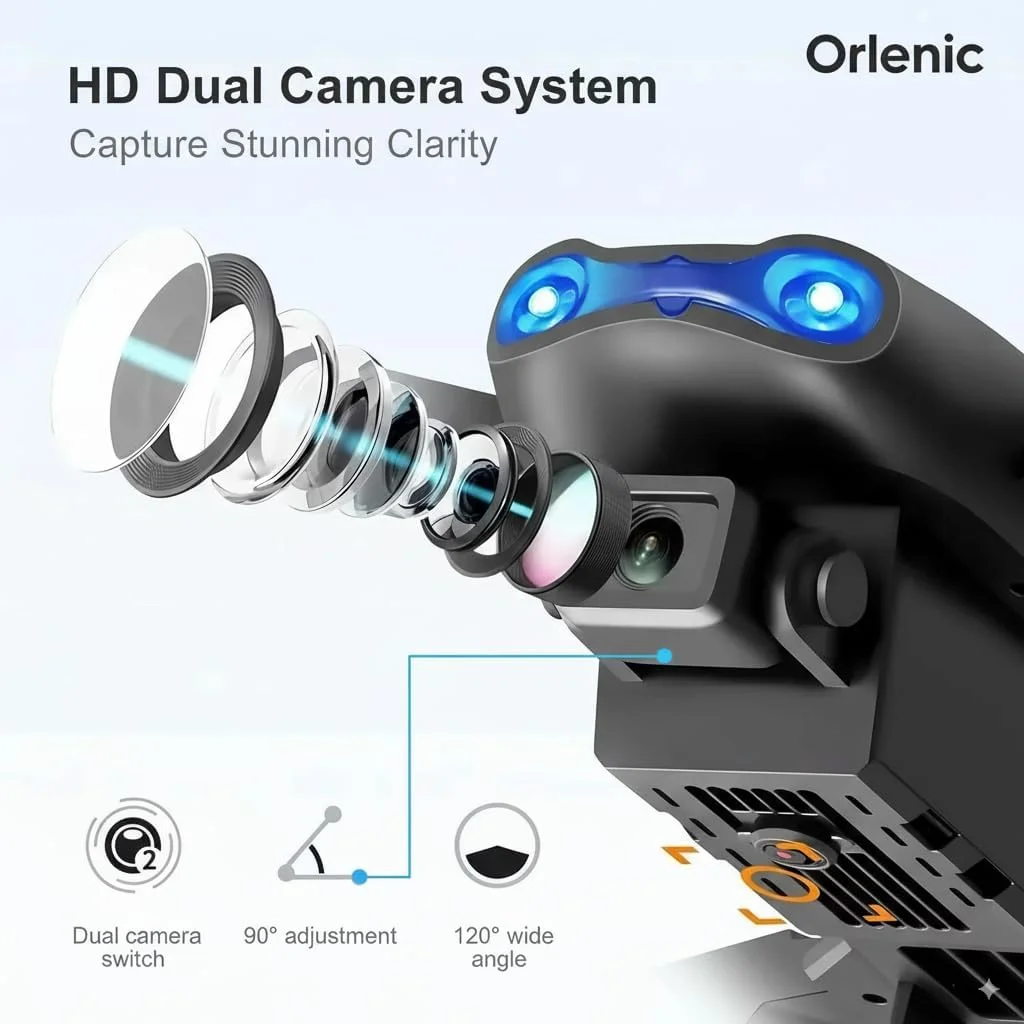 پهپاد تاشو با دوربین‌های دوگانه 4K HD، موقعیت‌یابی GPS، کنترل از راه دور برد بلند، انتقال زنده WiFi FPV، کوادکوپتر RC قابل حمل با کیف حمل و باتری‌های اضافی