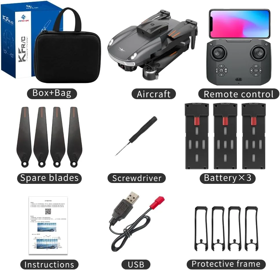 پهپاد MZtoyz KF616، پهپاد دوربین دوگانه 4K، عملکرد WiFi خاکستری تیتانیومی برای فضای باز و 2 باتری