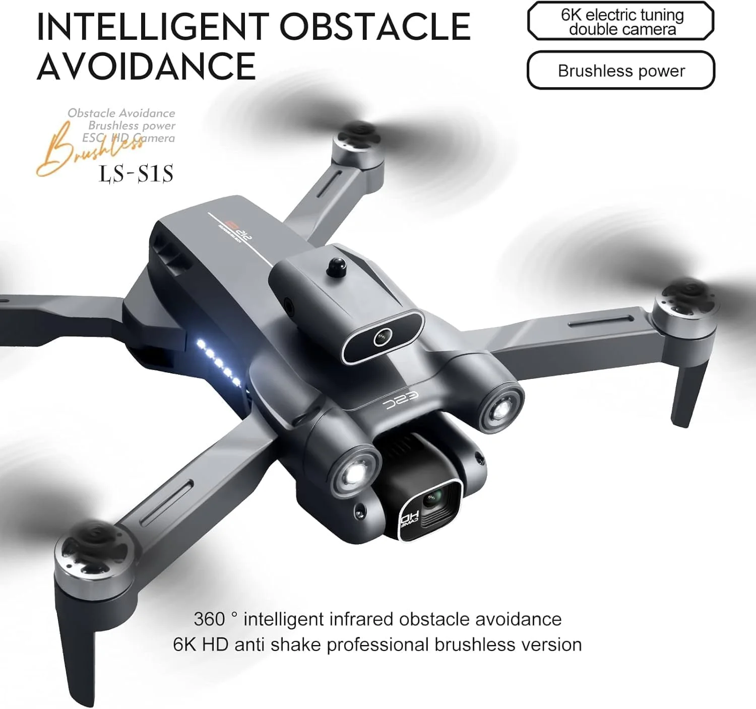 پهپاد S1S 2.4G WIFI FPV با دوربین 6K HD، زمان پرواز 18 دقیقه، موتور بدون جاروبک، تاشو، کوادکوپتر RC مدل RTF