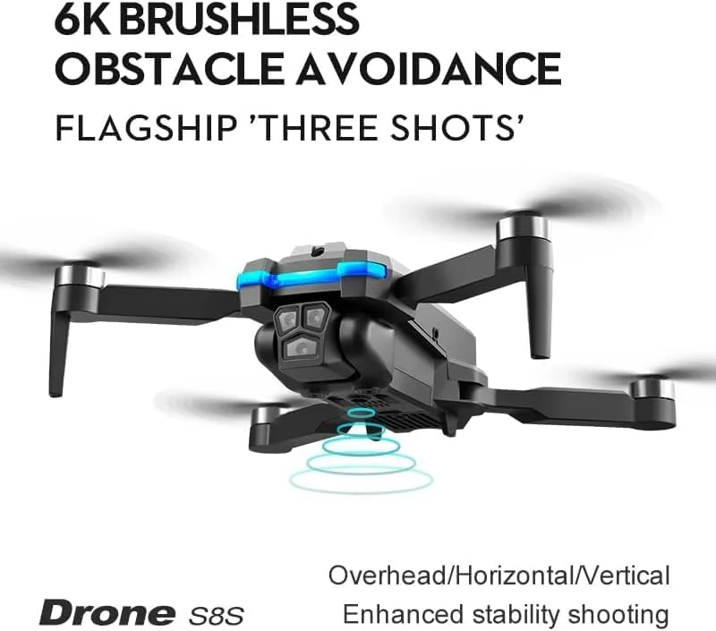 پهپاد S8S 2.4G WIFI FPV با دوربین سه لنز 4K HD، تاشو، بدون برس، کوادکوپتر RC مدل RTF