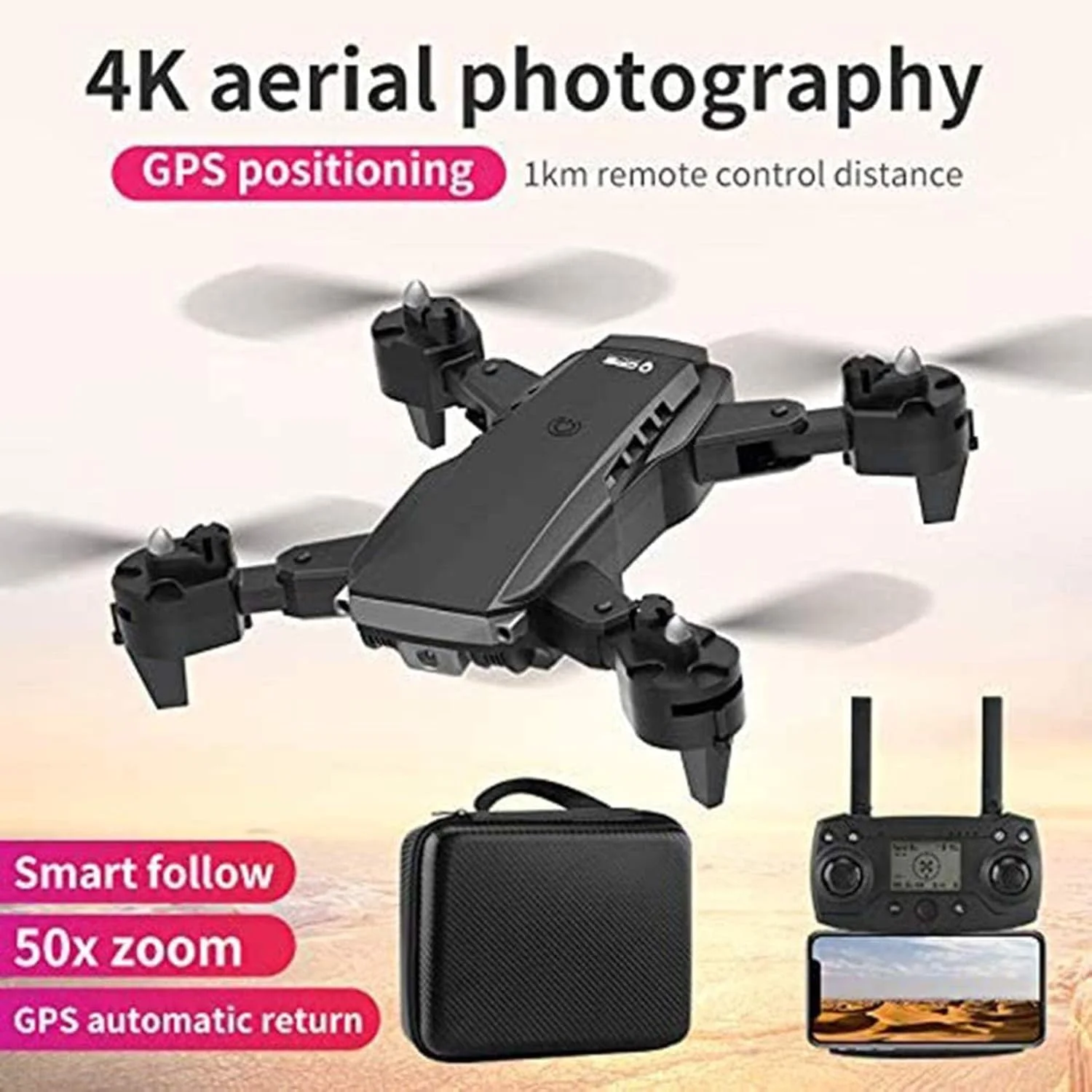 پهپاد موقعیت یابی GPS/جریان نوری با دوربین دوگانه 4K HD FPV، کوادکوپتر تاشو RC، 6 محور وای فای 5G با قابلیت پخش زنده ویدیو 360 درجه، کنترل حرکتی، بازگشت خودکار، تعقیب سوژه