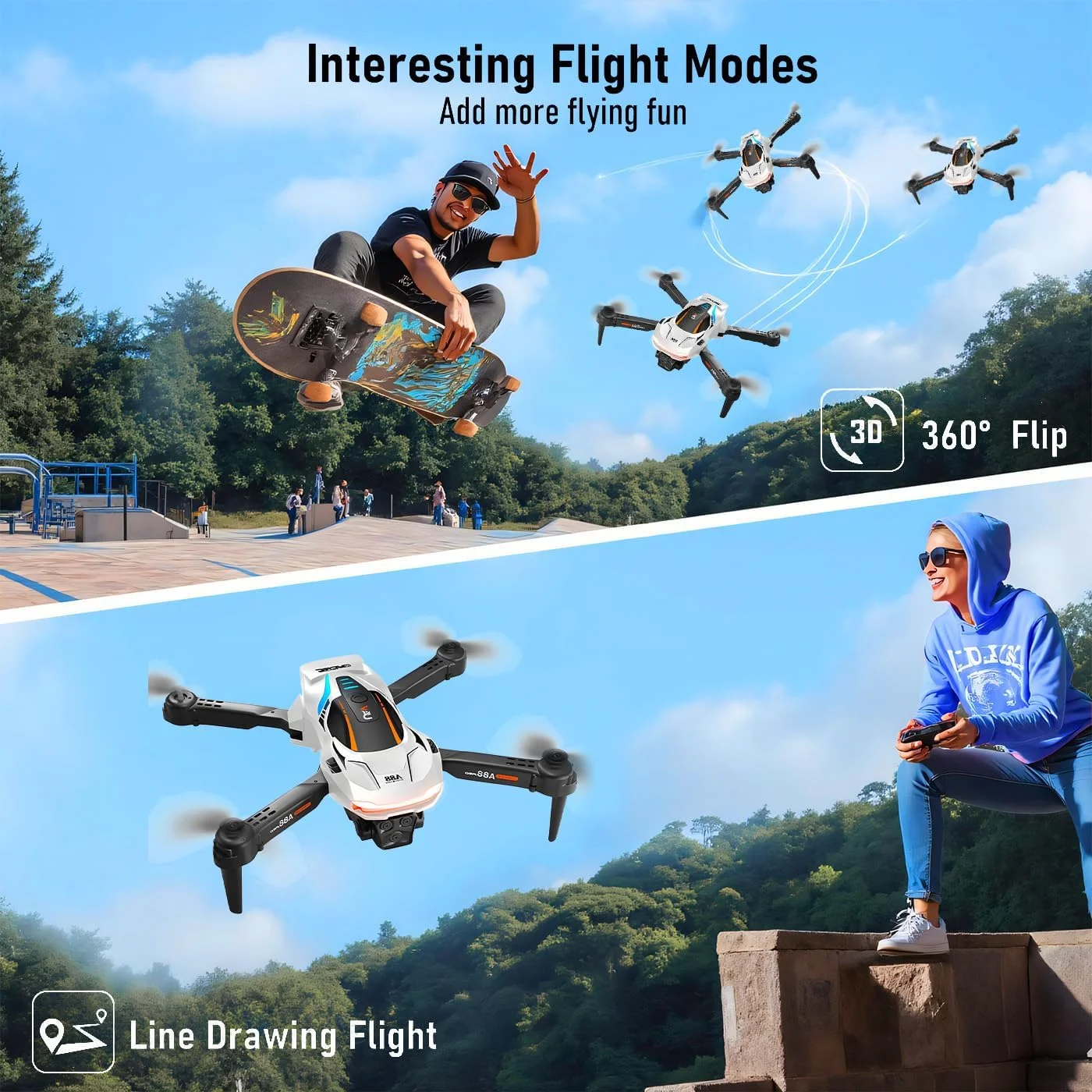 پهپاد با دوربین برای کودکان و بزرگسالان، عکسبرداری هوایی 4K، اجتناب هوشمندانه از موانع FPV، چرخش 3D، حفظ ارتفاع، بلند شدن/فرود با یک کلید، 2 باتری، هدیه برای پسران (سفید)