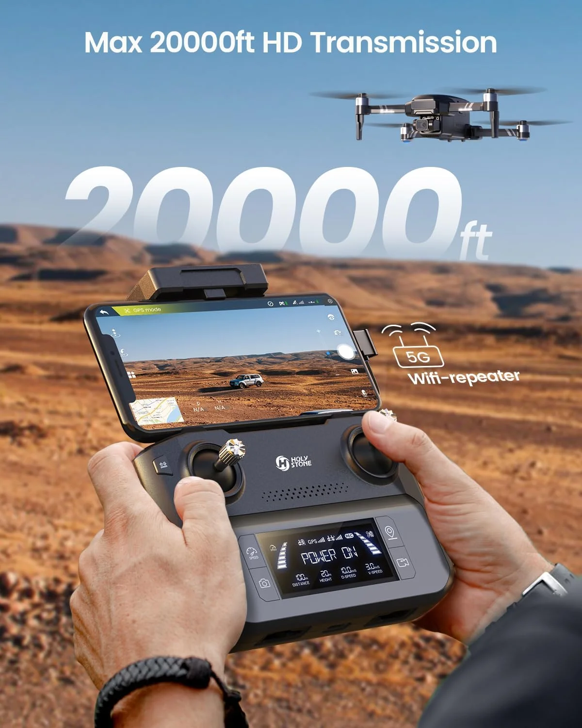 هلی استون HS600 پهپاد گیمبال 2 محوره با دوربین 4K EIS، شناسه یکپارچه از راه دور، برد انتقال 3000 متری، پهپاد GPS با موتورهای براشلس، 4K/30FPS، Follow Me، مقاومت در برابر باد سطح 6