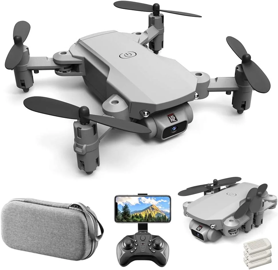مینی پهپاد GoolRC برای کودکان و بزرگسالان، کوادکوپتر LS-MIN RC با دوربین 1080P، چرخش 360 درجه، عکس/فیلم با اشاره، پرواز ردیابی، حفظ ارتفاع، حالت بدون سر، شامل کیف حمل و 3 باتری (خاکستری)