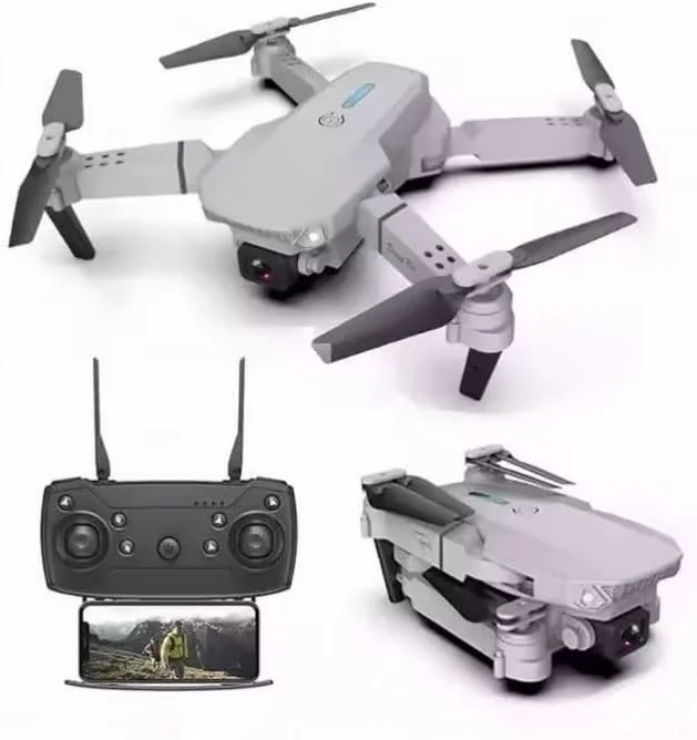 پهپاد تاشو E88 PRO با دوربین دوگانه 4K HD، قابلیت اجتناب از موانع، حفظ ارتفاع، کنترل از راه دور و کیف حمل. چند رنگ