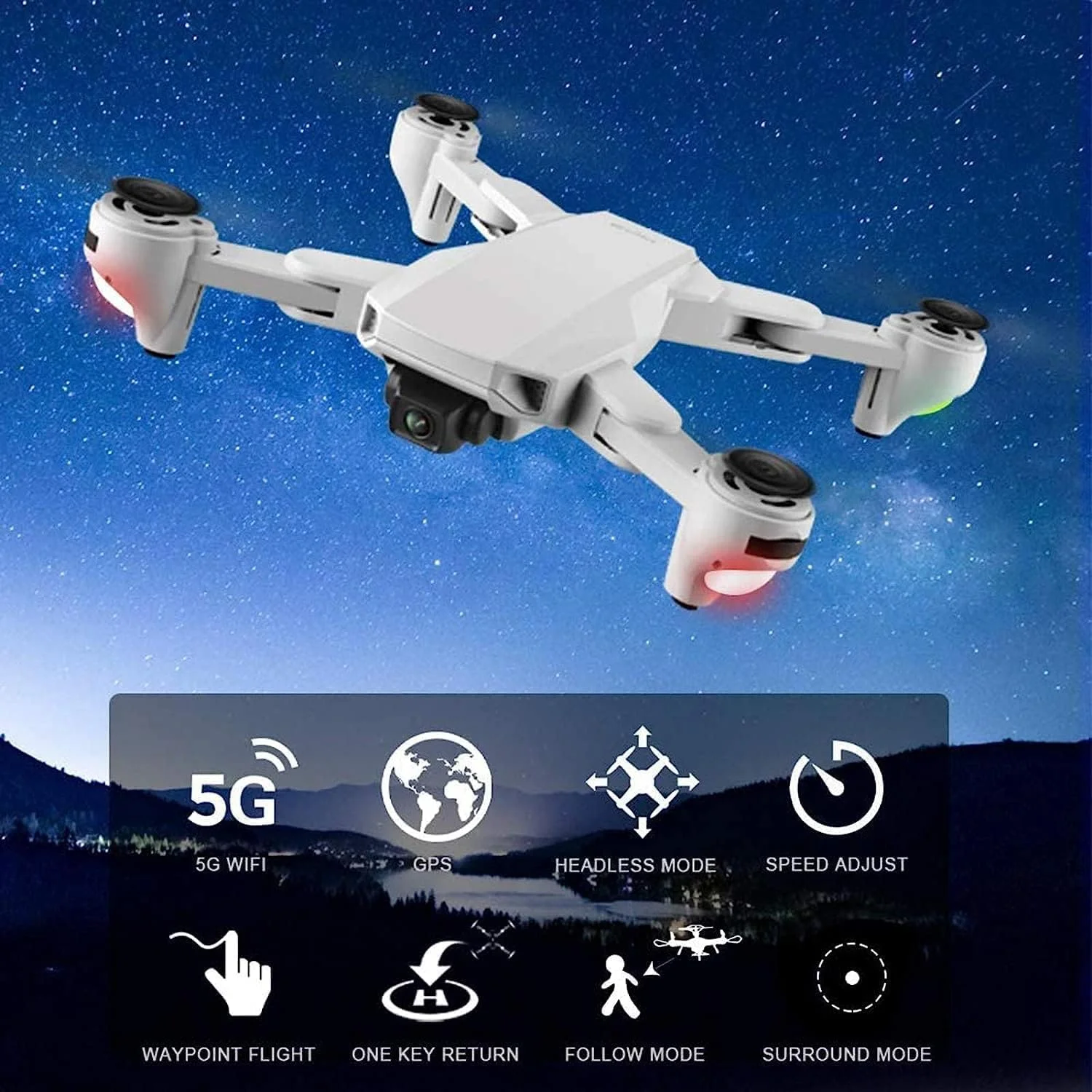 پهپاد GPS مای‌تویز با دوربین 4K، پهپاد تاشو RC با FPV و WiFi 5G، کوادکوپتر RC با موقعیت‌یابی جریان نوری، حالت بدون سر، پرواز نقطه‌ای، دنبال کردن من، 1 باتری