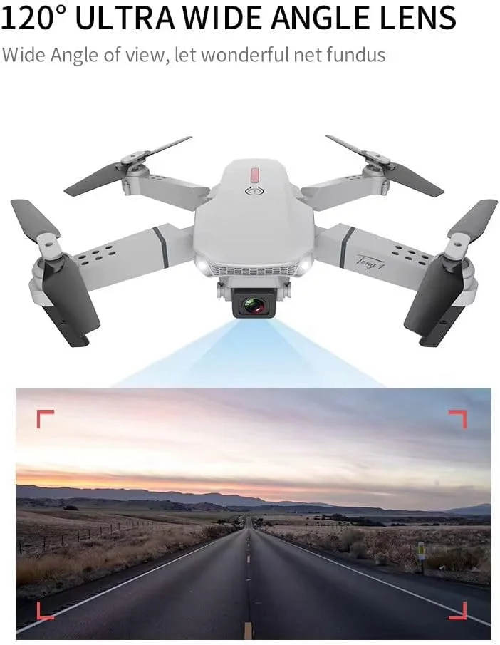 پهپاد تاشو E88 PRO با دوربین دوگانه 4K HD، قابلیت اجتناب از موانع، حفظ ارتفاع، کنترل از راه دور و کیف حمل. چند رنگ