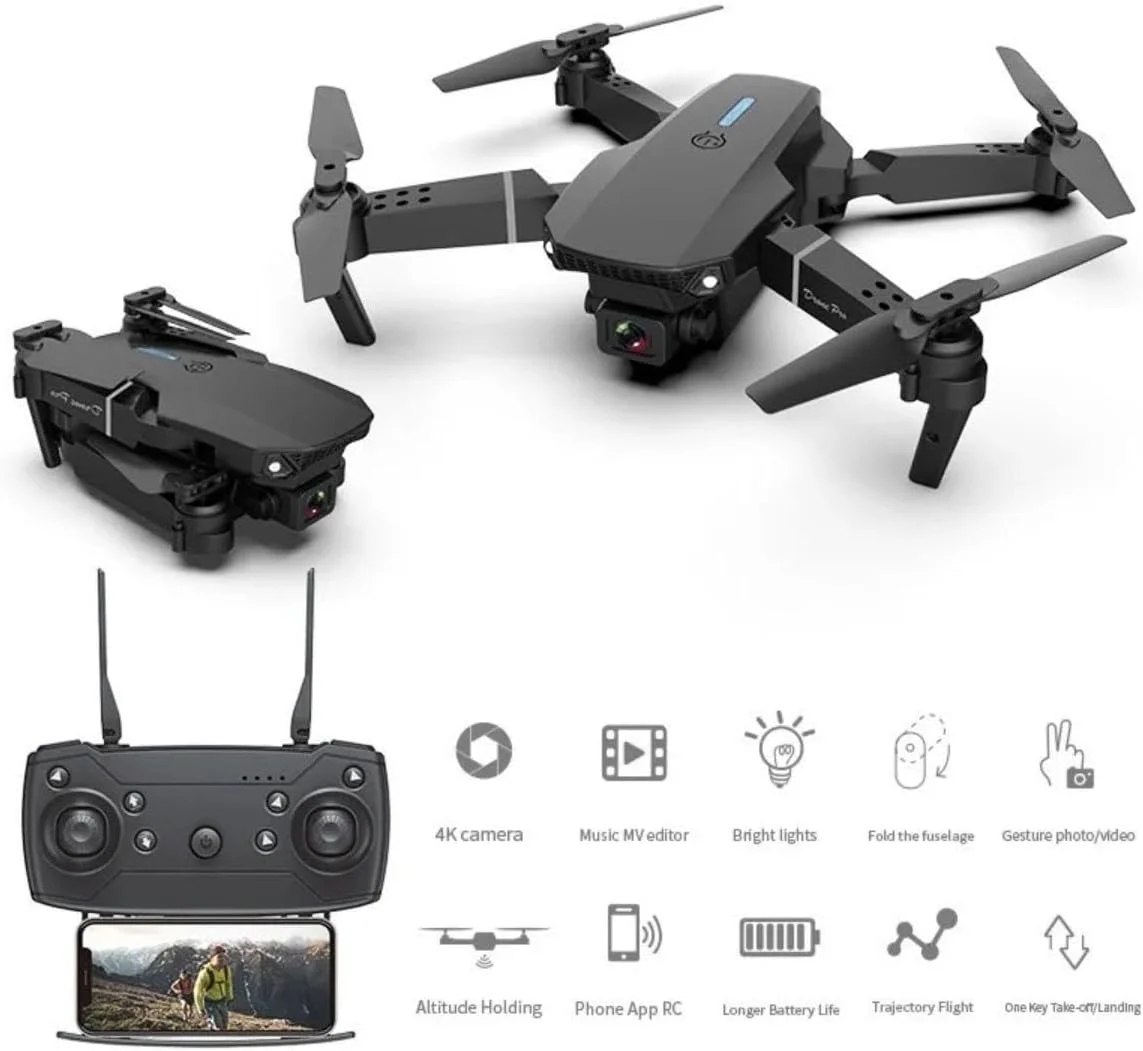 کوادکوپتر تاشو با دوربین، کنترل از راه دور، 4 ملخ یدکی، مشکی