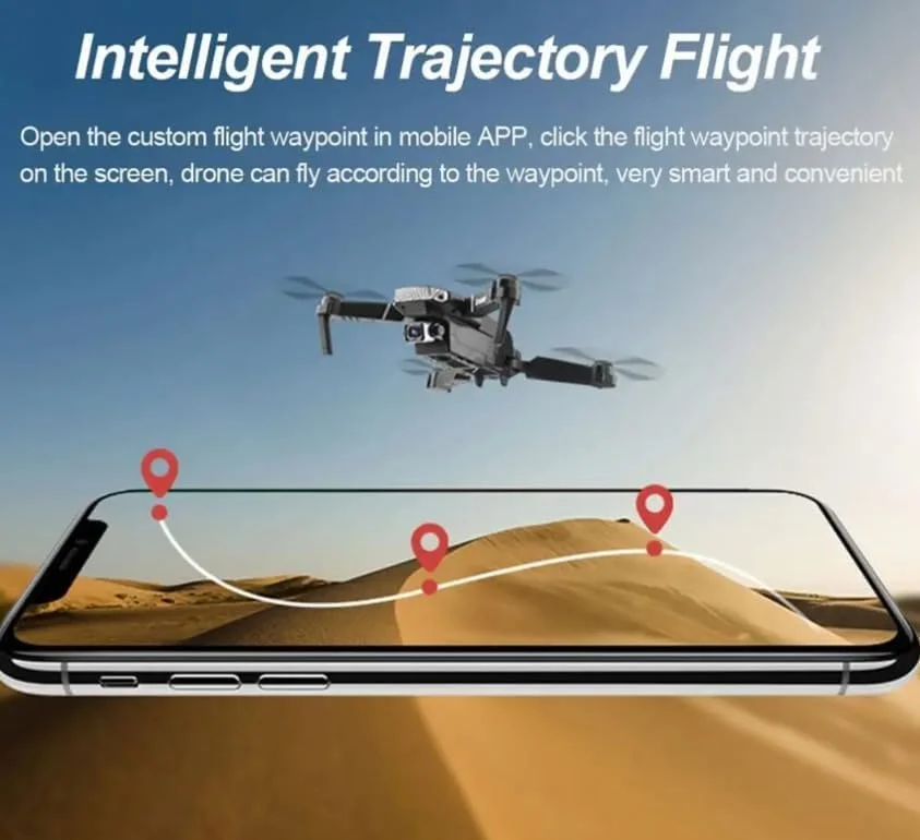 پهپاد BA1NE E88 Pro با دوربین دوگانه 4K UHD، تاشو، کنترل از راه دور، چرخش سه بعدی، حفظ ارتفاع، کنترل با اشاره، تیکاف و لندینگ با یک کلید، کنترل با اپلیکیشن به همراه کیف حمل (E88 Pro مشکی)