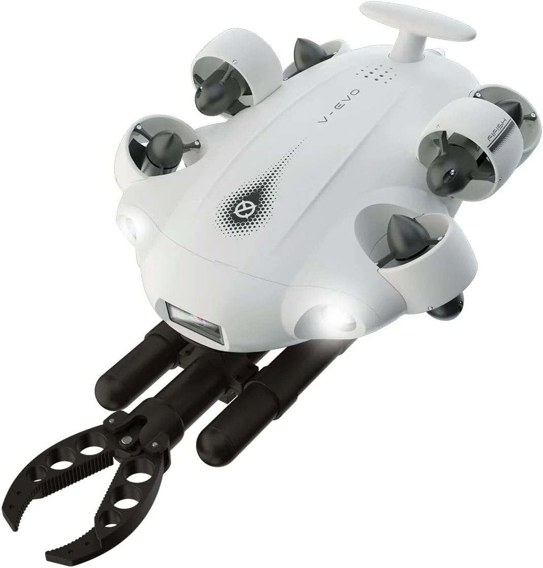 پهپاد زیرآبی دوربین 4K مدل FIFISH V-EVO، قفل دید هوش مصنوعی، حرکت 360 درجه همه جهته، ربات ROV با کنترل واقعیت مجازی، قفل وضعیت (استاندارد + بسته بازوی رباتیک)