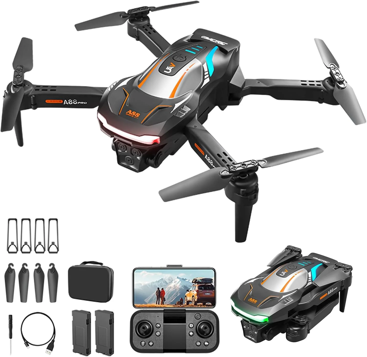 پهپاد دوربین دار مینی تاشو مناسب کودکان و بزرگسالان - دوربین 1080P FPV با قابلیت حفظ ارتفاع پایدار، سلفی با حرکات، پرواز نقطه ای، دنبال کردن خودکار، چرخش سه بعدی، شروع با یک کلید، 2 باتری، اسباب بازی و هدیه برای پسران