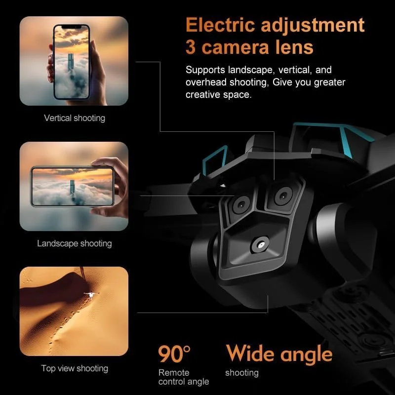 پهپاد تاشو، صفحه نمایش LCD، 3 دوربین، کنترل از راه دور، 4K HD، کم صدا، صرفه جویی در انرژی، عملکرد قوی، 3 کیلومتر FPV، ضد لرزش، اجتناب از موانع، گیمبال 3 محوره، باتری های قدرتمند، (ALIM)