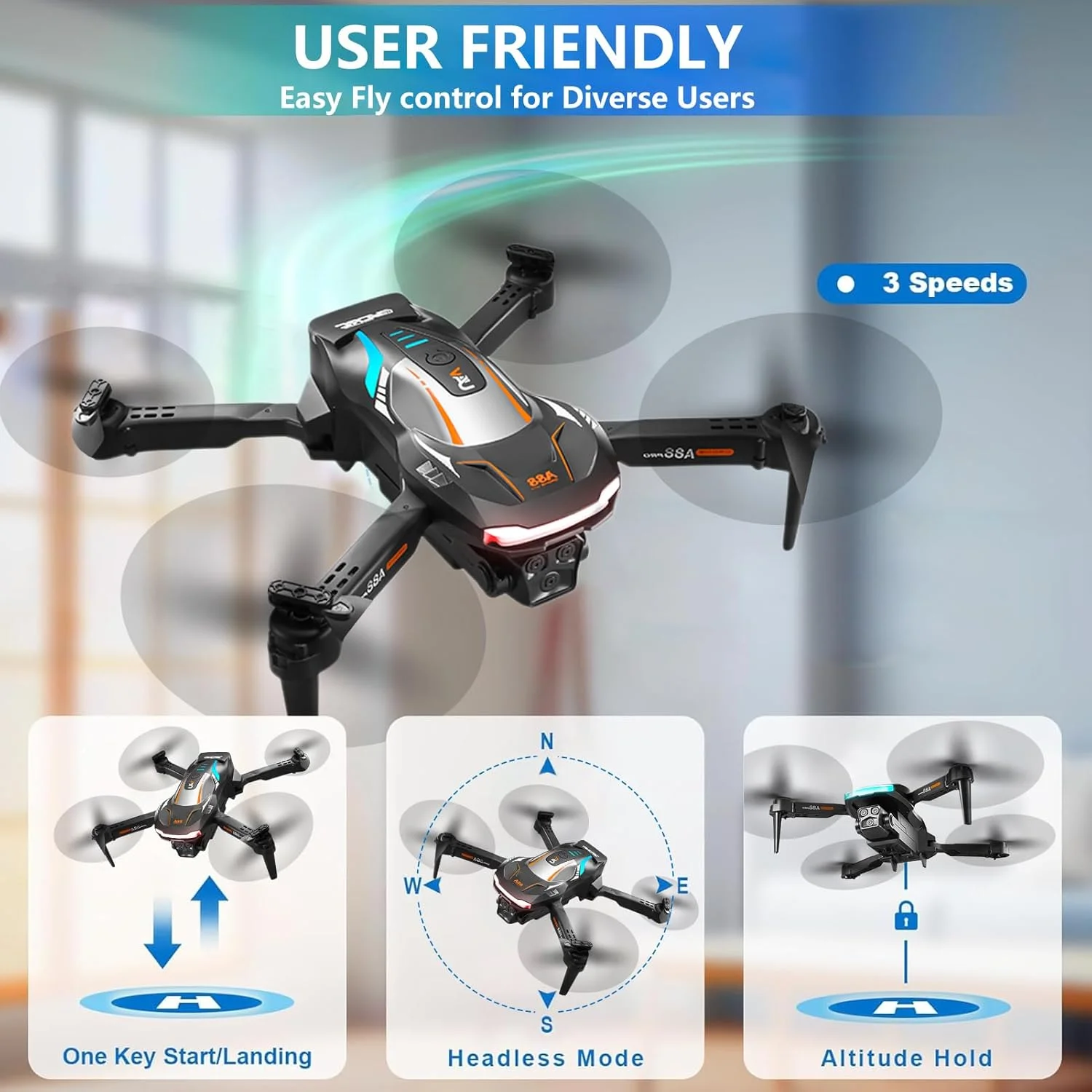 پهپاد دوربین دار مینی تاشو مناسب کودکان و بزرگسالان - دوربین 1080P FPV با قابلیت حفظ ارتفاع پایدار، سلفی با حرکات، پرواز نقطه ای، دنبال کردن خودکار، چرخش سه بعدی، شروع با یک کلید، 2 باتری، اسباب بازی و هدیه برای پسران