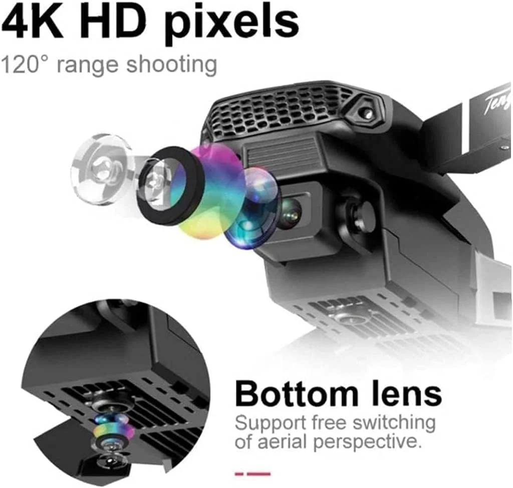 مینی پهپاد 4K با دوربین دوگانه HD 1080P FPV تاشو با قابلیت حفظ ارتفاع پایدار، سلفی با حرکات، چرخش سه بعدی، شروع با یک کلید، باتری های دوگانه، ایده آل برای هدیه، چرخش 360 درجه و حالت بدون سر. - تصویر 3