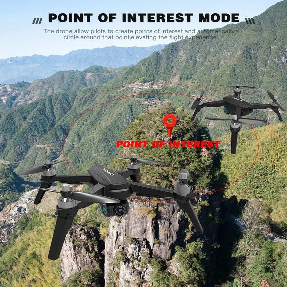 پهپاد حرفه ای با دوربین 1080P وای فای FPV موتور براشلس حفظ ارتفاع هواپیمای چهار محوره موقعیت یابی GPS پرواز 16 دقیقه