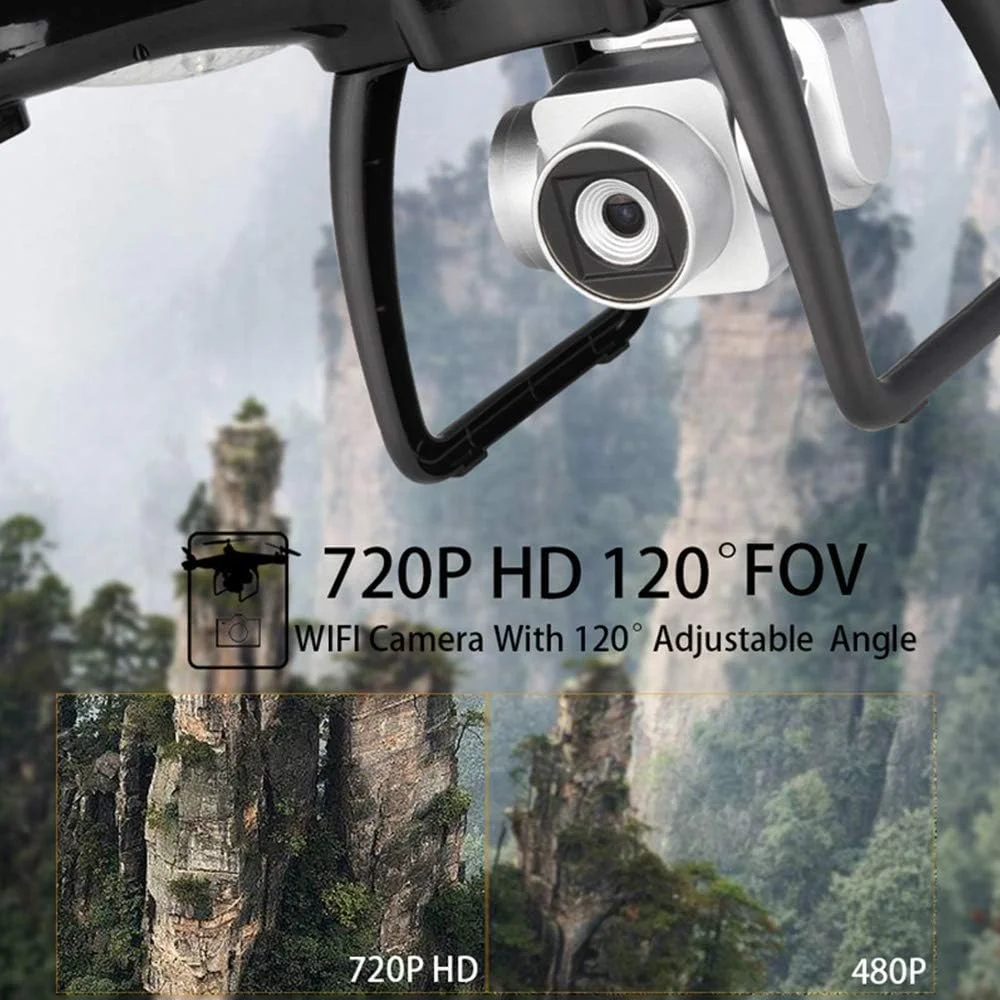 کوادکوپتر حرفه ای RC با موقعیت یابی GPS، ردیابی، وای فای 5G FPV 720P با قابلیت حفظ ارتفاع و 15 دقیقه زمان پرواز