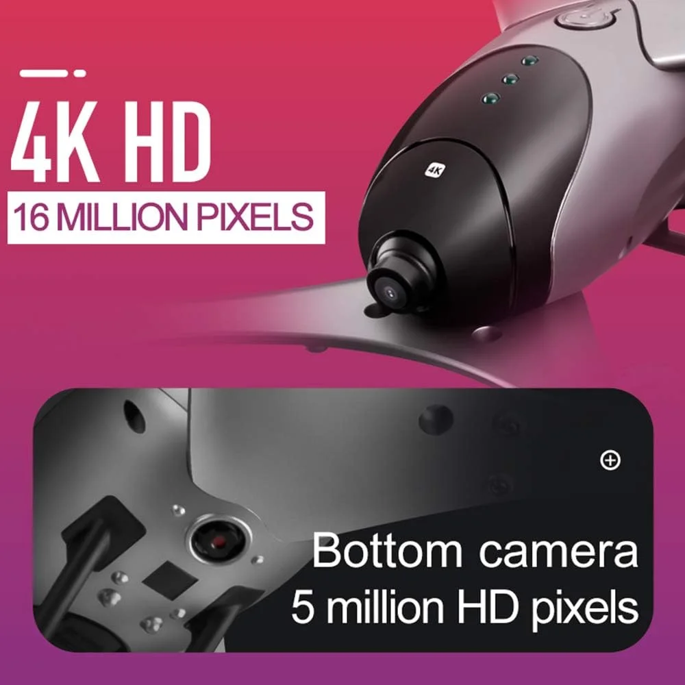 پهپاد عکس سلفی با گیمبال دوربین دوگانه 4K HD WIFI FPV، هلیکوپتر حرفه ای ردیابی گرانشی