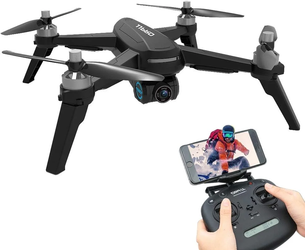 پهپاد حرفه ای با دوربین 1080P وای فای FPV موتور براشلس حفظ ارتفاع هواپیمای چهار محوره موقعیت یابی GPS پرواز 16 دقیقه