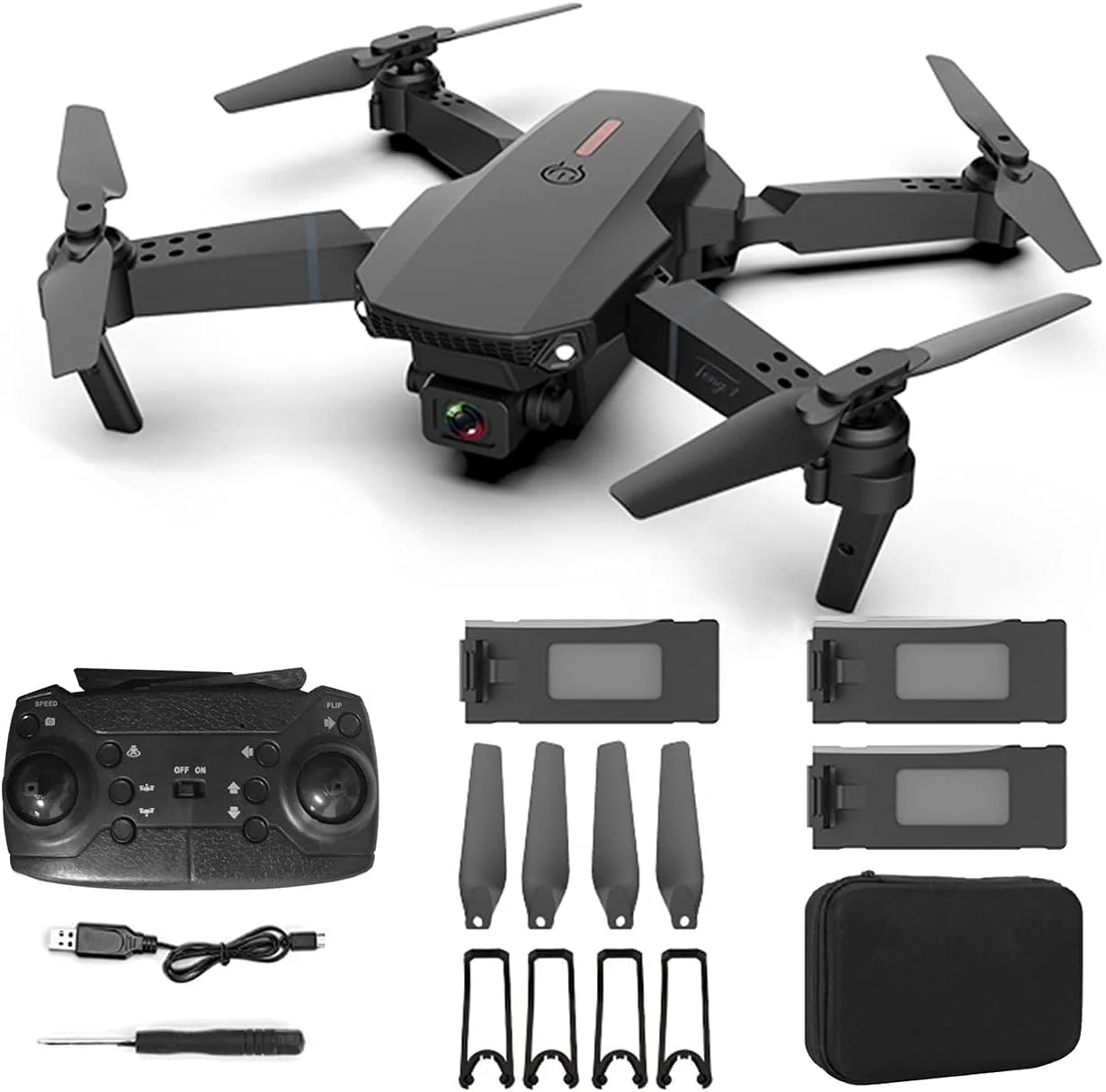 پهپاد تاشو E88 Pro 4k با دوربین با کیفیت بالا WiFi، فرکانس 2.4G، دارای 6 محور و قابلیت حفظ ارتفاع - مشکی