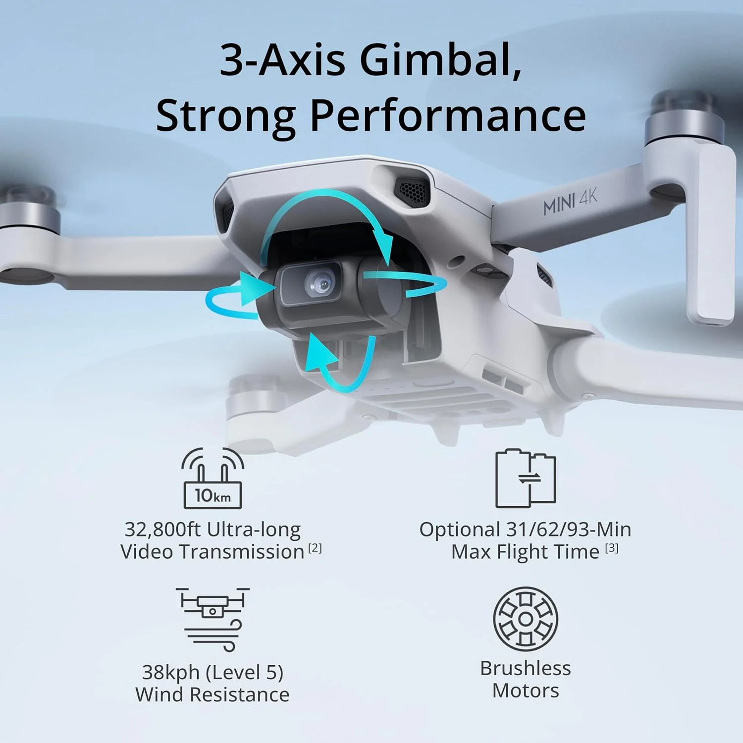 DJI Mini 4K، پهپاد دوربین 4K برای بزرگسالان، زیر 249 گرم، گیمبال 3 محوره، انتقال ویدیو 10 کیلومتری، بازگشت خودکار، مقاومت در برابر باد، 1 باتری 31 دقیقه پرواز، دارای گواهی MOIAT - نسخه امارات