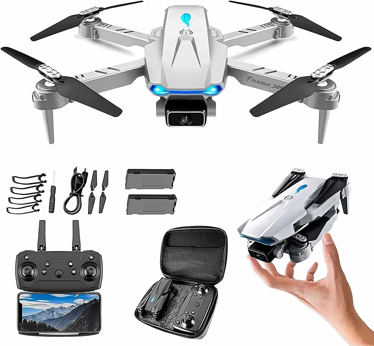 پهپاد COOLBABY S89 با دوربین 4K، پهپاد تاشو با سنسور جاذبه، کنترل حرکتی و حالت بدون سر، کوادکوپتر با کیف حمل برای کودکان و مبتدیان - خاکستری