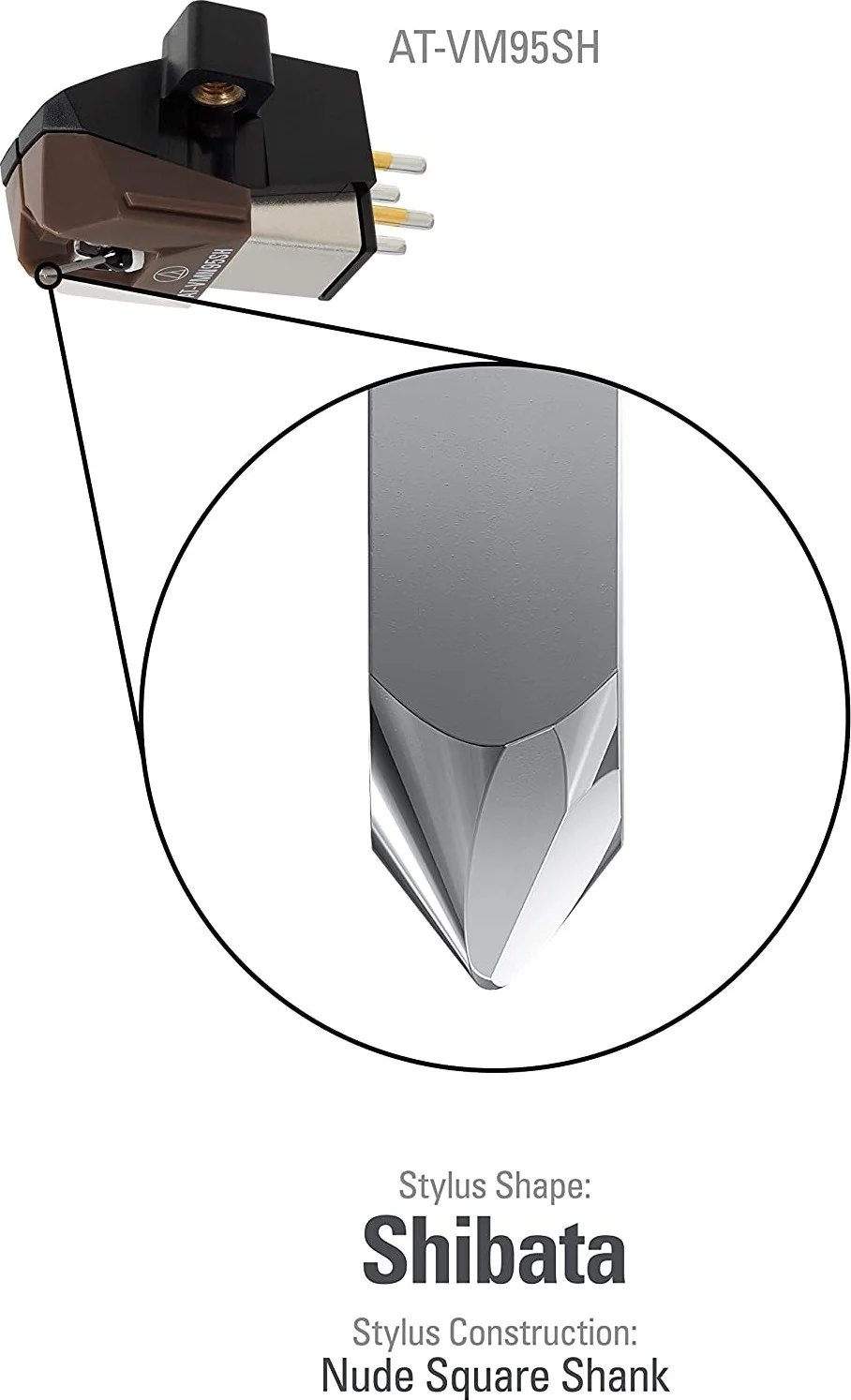کارتریج سوزنی شیباتا Audio Technica AT VM95SH با خروجی 3.5 میلی ولت، 20 تا 25 کیلوهرتز، طراحی مگنت دوگانه | AT-VM95SH