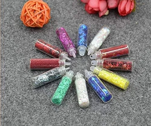 بلیشیا ۴۸ بطری تزئین ناخن سه بعدی شامل نگین، الماس، پولک، اکلیل، مهره های کریستالی فلزی و طرح های کریسمس