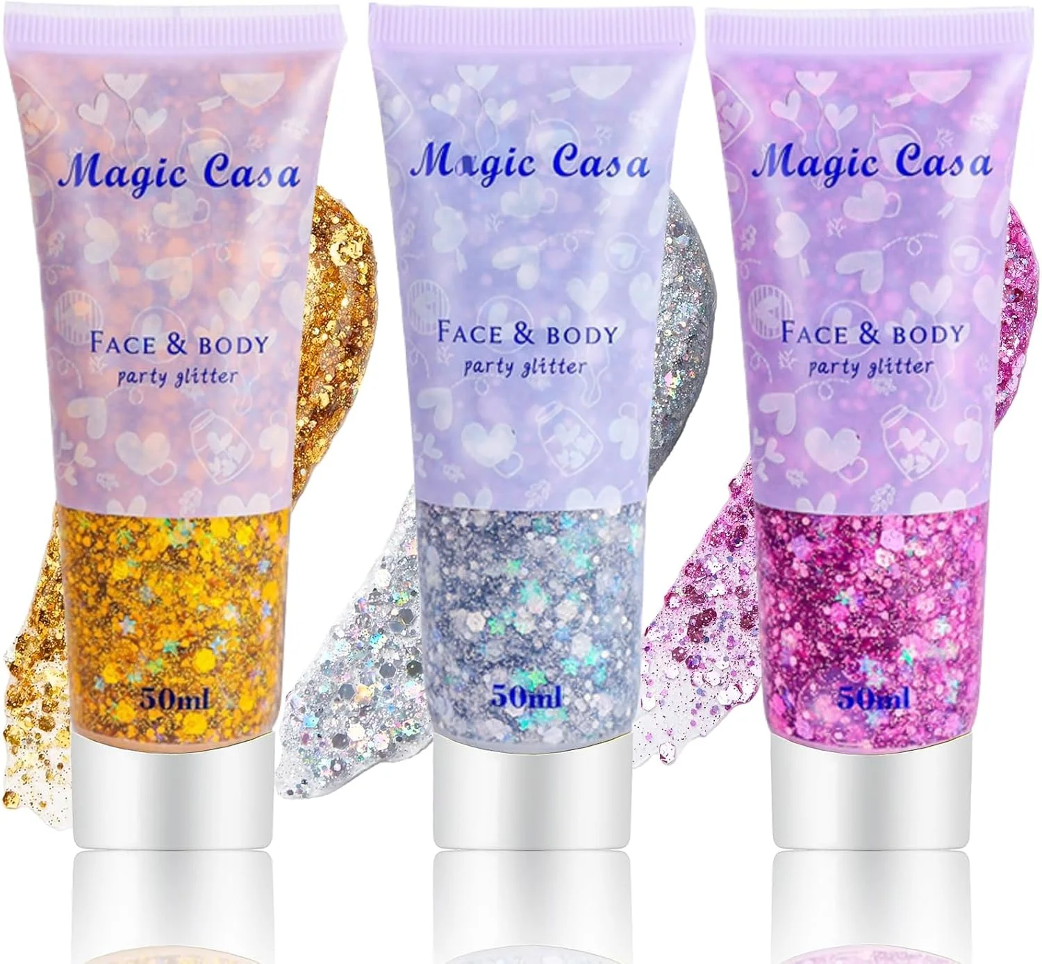 مجموعه ۳ عددی ژل اکلیلی بدن، اکلیل صورت برای جشنواره، پولک های پری دریایی، ژل مایع اکلیلی درشت برای مو، لب، ناخن، آرایش، لوازم آرایشی، مهمانی، پولک های آرایشی (طلایی + نقره ای + صورتی)