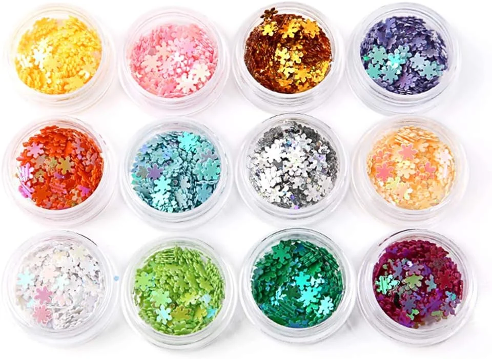 (پولک های دانه برفی 12 رنگ) - هنر ناخن دانه برفی کریسمس سه بعدی پولک های اکلیلی تزئینات مانیکور برگردان نوک ناخن