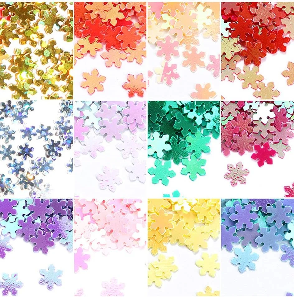 (پولک های دانه برفی 12 رنگ) - هنر ناخن دانه برفی کریسمس سه بعدی پولک های اکلیلی تزئینات مانیکور برگردان نوک ناخن