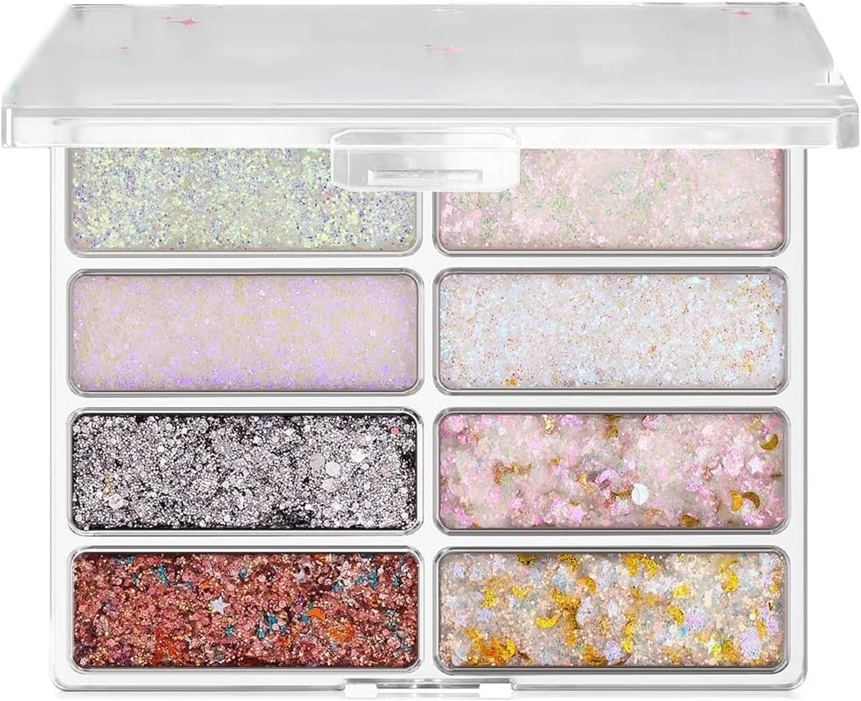 پالت سایه اکلیلی صورت 8 رنگ، مجموعه اکلیل بدن، اکلیل مو، آرایش ژل صورت و بدن پری دریایی، رنگ جشنواره