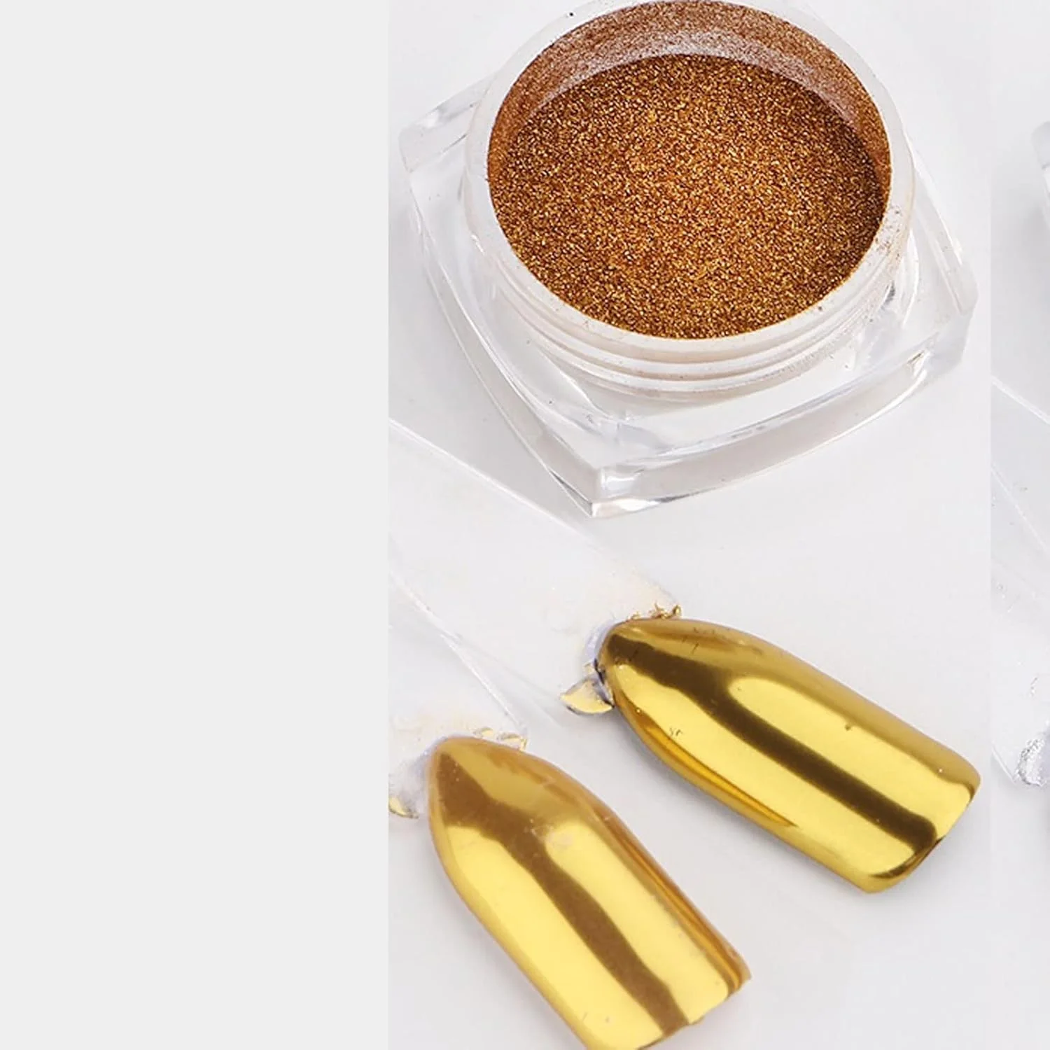 لامپ ژلی وانام، 2 جعبه پودر ناخن آینه‌ای، براق، پودر لاک ناخن طلایی و نقره‌ای آینه‌ای بسیار ظریف