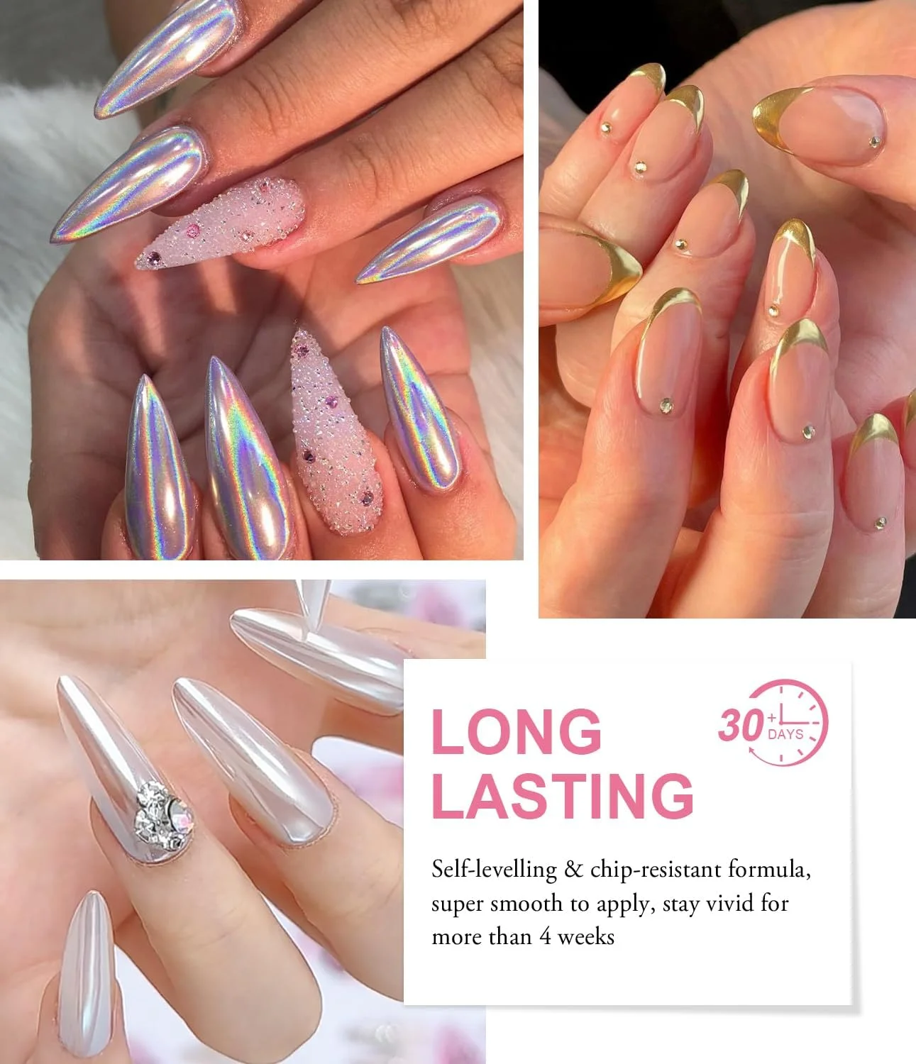 پودر ناخن کروم مرواریدی: درخشش فوق العاده آینه ای ناخن، پودر اثر آینه ای هولو متال برای لاک ژل، پودر مرواریدی رنگین کمانی طلایی کروم، تزئین ناخن سالن DIY