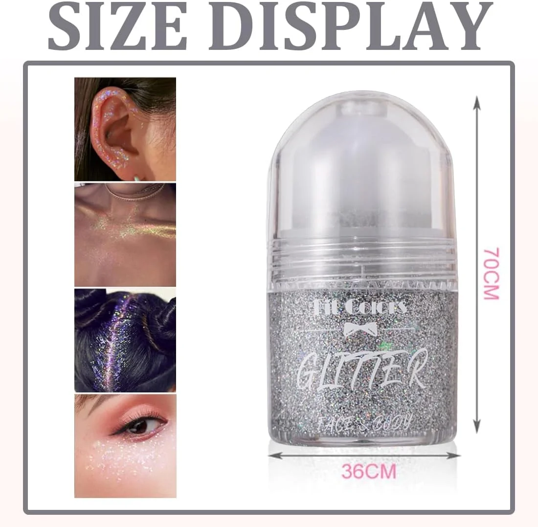 ژل اکلیلی رولی برای مو، صورت و بدن، ژل اکلیلی بدن، لوسیون بدن اکلیلی درشت، سایه چشم مایع اکلیلی، آرایش دائم صورت، مو، لب، ناخن، لوازم آرایشی جشنواره، 25 میلی لیتر، نقره ای