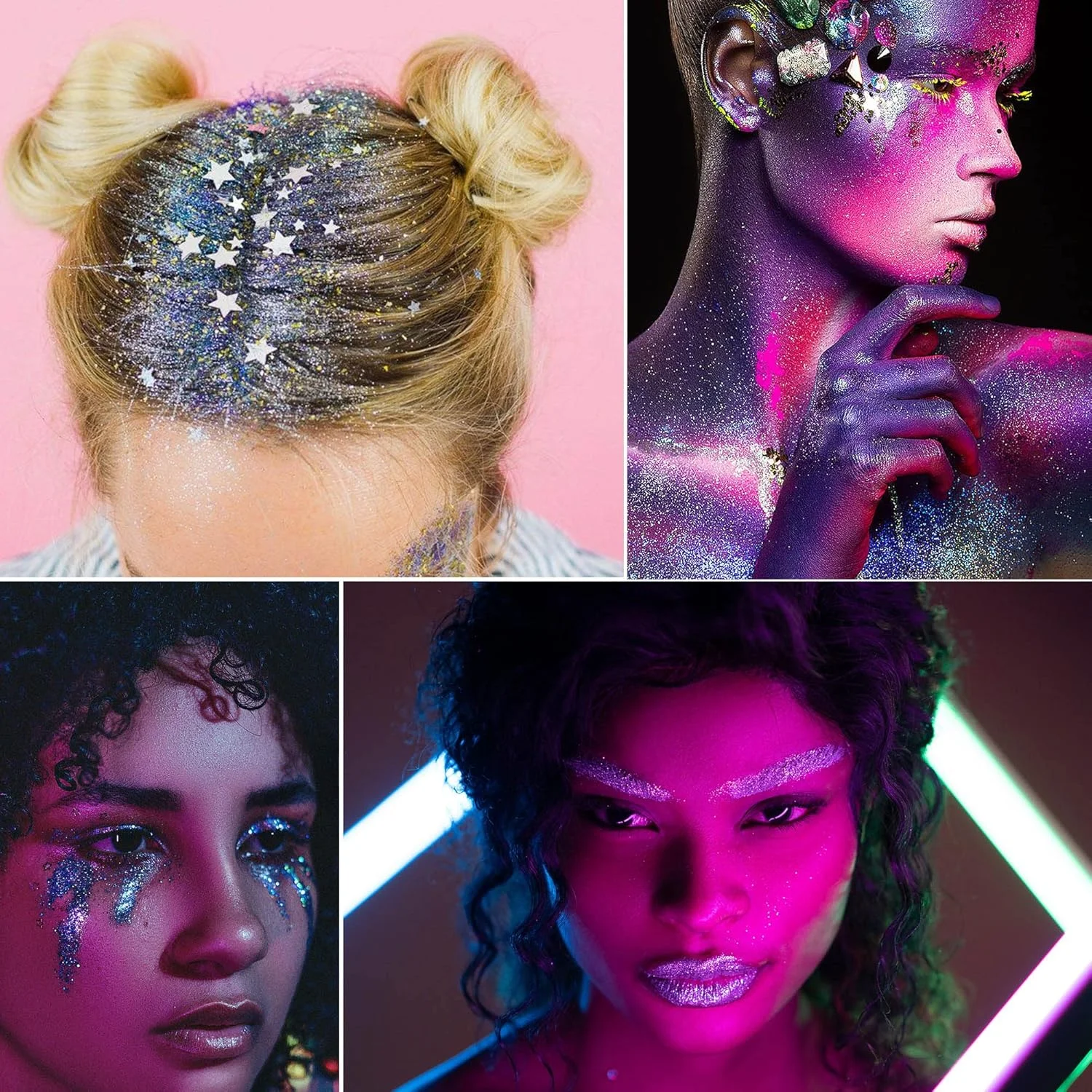 ژل اکلیلی صورت و بدن، درخشش در نور سیاه فرابنفش، اکلیل آرایشی صورت و بدن برای بانوان، ژل اکلیلی ظریف برای بدن، صورت، مو، سایه چشم، لوازم جانبی ناخن، ست B