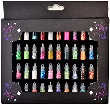 مجموعه ۴۸ عددی بطری های شیشه ای نگین دار طرح دار مناسب طراحی ناخن - رنگ های متنوع