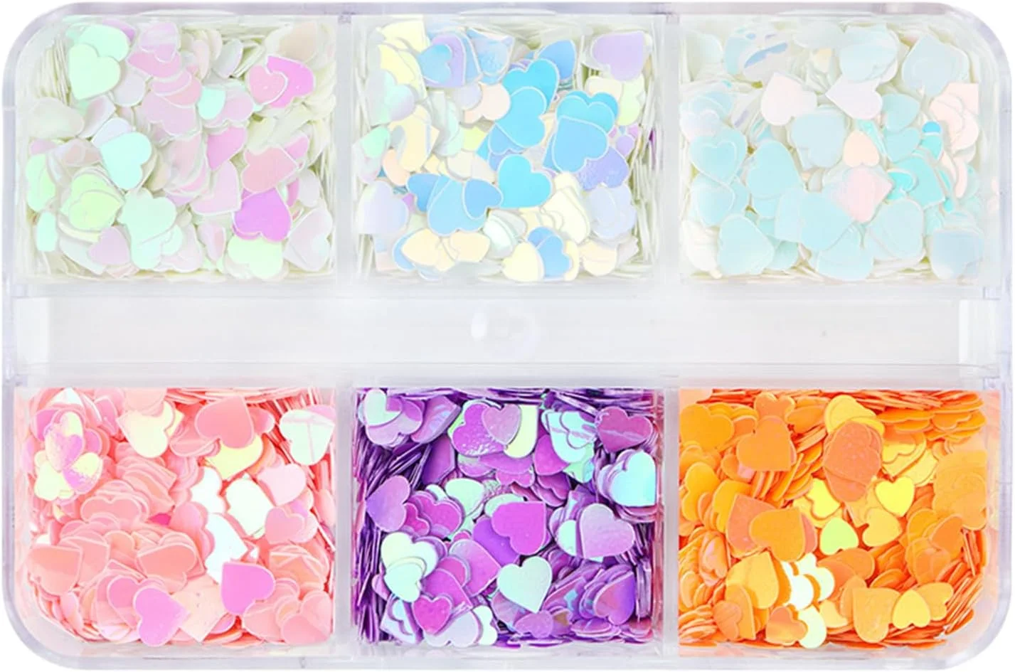 پولک های اکلیلی ناخن | استیکرهای پولک های اکلیلی ناخن طرح قلب، 6 رنگ - هنر طراحی ناخن اکریلیک، برچسب های تزیینی هولوگرافیک برای خانم ها و دختران